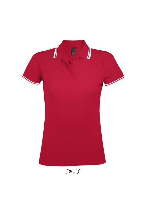 SOL'S - Damska koszulka polo Sol's Pasadena. Typ kołnierza: polo. Kolor: wielokolorowy, biały, czerwony. Materiał: bawełna