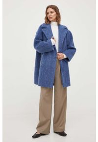 Weekend Max Mara płaszcz wełniany kolor niebieski przejściowy dwurzędowy. Okazja: na co dzień. Kolor: niebieski. Materiał: wełna. Styl: casual, klasyczny #4