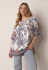 Born2be - Niebieska Wiskozowa Bluzka w Etniczny Wzór z Frędzlami w Stylu Boho Raimine. Okazja: do pracy, na co dzień. Kolor: niebieski. Materiał: wiskoza. Wzór: gładki. Styl: boho #4