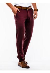 Ombre Clothing - Spodnie męskie chino P832 - bordowe - M. Kolor: czerwony. Materiał: tkanina, poliester, elastan, wiskoza. Styl: elegancki, klasyczny #3