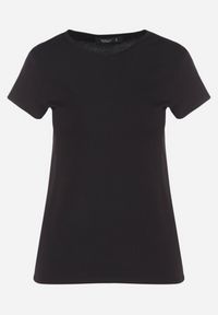 Born2be - Czarny Bawełniany Klasyczny T-shirt Lunolia. Okazja: na co dzień. Kolor: czarny. Materiał: bawełna. Wzór: gładki. Styl: klasyczny #3