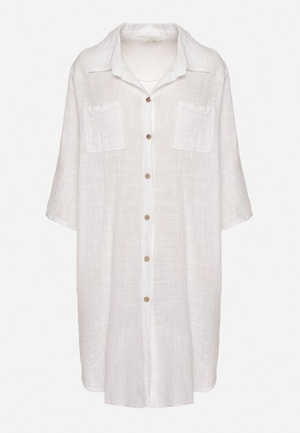 Born2be - Biała Bawełniana Koszula Oversize Savirise. Okazja: na co dzień. Kolor: biały. Materiał: bawełna. Styl: casual, elegancki, klasyczny