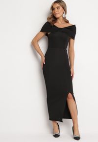 Born2be - Czarna Sukienka Maxi Bez Ramiączek z Ozdobną Kokardą i Rozcięciem Marigore. Typ kołnierza: kokarda. Kolor: czarny. Długość rękawa: bez ramiączek. Długość: maxi #1