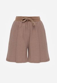 Born2be - Brązowe Bawełniane Szorty Dresowe w Drobne Paseczki Wiązane na Sznurki Loregune. Okazja: do domu, na co dzień. Kolor: brązowy. Materiał: bawełna, dresówka. Długość: krótkie. Wzór: gładki. Styl: elegancki, klasyczny, casual #2