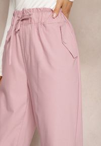 Renee - Różowe Spodnie Paper Bag z Elastyczną Talią i Sznurkiem Klemiordia. Kolor: różowy