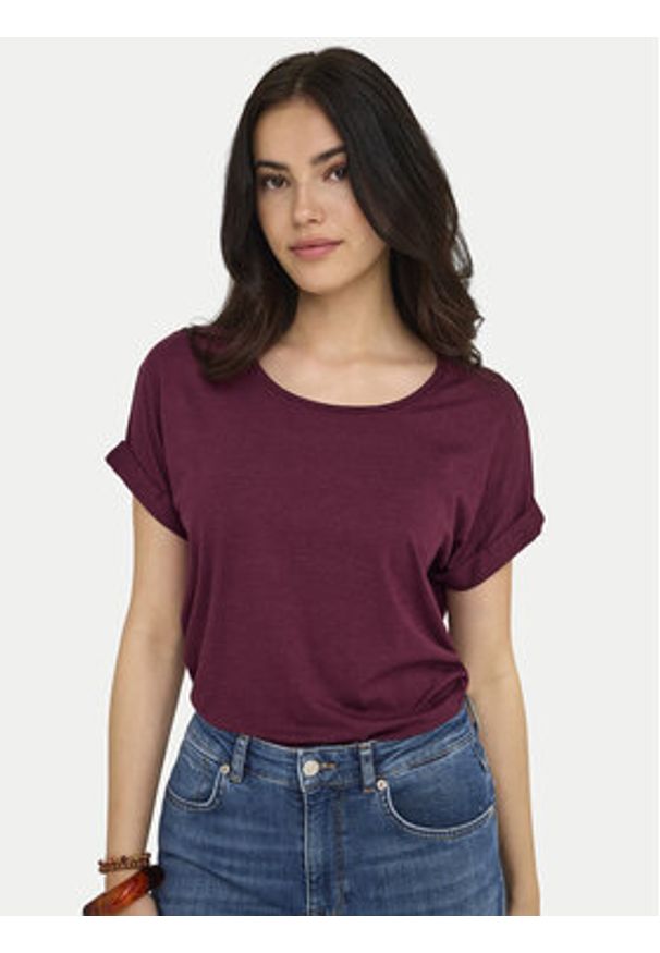 only - ONLY T-Shirt Moster 15106662 Bordowy Regular Fit. Kolor: czerwony. Materiał: wiskoza