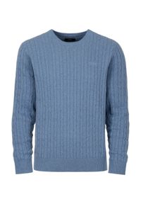Ochnik - Bawełniany niebieski sweter męski. Kolor: niebieski. Materiał: bawełna. Długość: długie. Wzór: ze splotem #2
