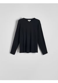 Reserved - Longsleeve slim fit w prążek - czarny. Kolor: czarny. Materiał: dzianina, bawełna. Długość rękawa: długi rękaw. Wzór: prążki