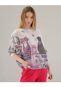 Unisono - CIENKI SWETER Z NADRUKIEM 225-9083-O LILA. Materiał: wiskoza, poliester. Wzór: nadruk #1