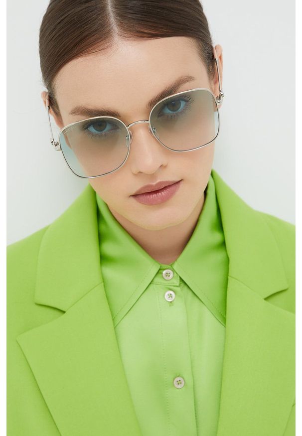 Gucci okulary przeciwsłoneczne damskie kolor srebrny. Kolor: zielony. Wzór: geometria
