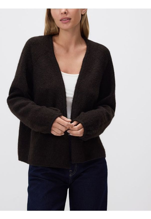 Reserved - Kardigan z dodatkiem wełny - ciemnobrązowy. Kolor: brązowy. Materiał: wełna