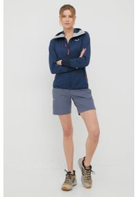 Salewa bluza sportowa Agner Hybrid damska kolor granatowy z kapturem melanżowa. Typ kołnierza: kaptur. Kolor: niebieski. Materiał: polar, syntetyk, skóra, materiał. Wzór: melanż. Styl: sportowy #3