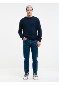 Big-Star - Sweter męski klasyczny granatowy Riko 403. Okazja: na co dzień. Kolor: niebieski. Materiał: jeans, bawełna. Wzór: ze splotem, prążki. Styl: klasyczny