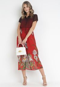 Born2be - Bordowa Sukienka Eripheis. Kolor: czerwony. Materiał: wiskoza, tkanina. Długość rękawa: krótki rękaw. Wzór: kwiaty, gładki. Typ sukienki: koszulowe. Długość: midi #4