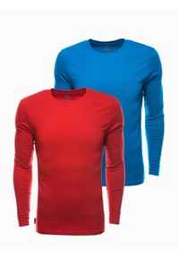 Ombre Clothing - Zestaw longsleeve męski z długim rękawem 2-pak - mix V5. Kolor: czerwony. Materiał: bawełna, skóra. Długość rękawa: długi rękaw. Długość: długie. Wzór: aplikacja