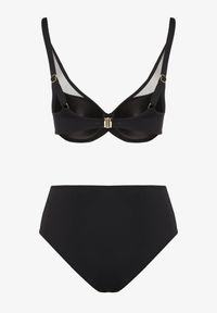 Born2be - Czarne Bikini Biustonosz i Majtki Figi Zdobione Siateczką Linaravia. Kolor: czarny. Wzór: aplikacja
