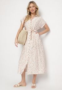 Born2be - Jasnobeżowa Bawełniana Sukienka w Kwiatki o Koszulowym Kroju z Wiązanym Paskiem Amondra. Okazja: na co dzień. Typ kołnierza: dekolt w kształcie V. Kolor: beżowy. Wzór: kwiaty. Typ sukienki: koszulowe. Materiał: bawełna. Długość rękawa: krótki rękaw. Sezon: wiosna, lato. Styl: casual, elegancki #6