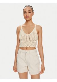 Vero Moda Top Kailey 10300201 Beżowy Slim Fit. Kolor: beżowy. Materiał: bawełna