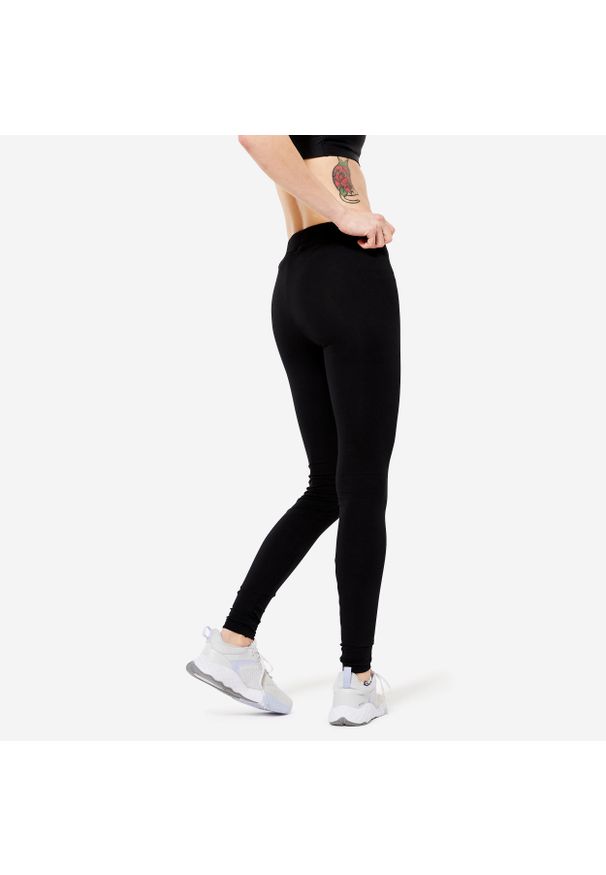 DOMYOS - Legginsy fitness damskie Domyos slim. Kolor: czarny. Materiał: bawełna, materiał, elastan. Długość: długie. Sport: fitness
