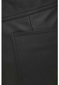 Remain spodnie skórzane damskie kolor czarny szerokie high waist. Stan: podwyższony. Kolor: czarny. Materiał: skóra. Wzór: gładki #5