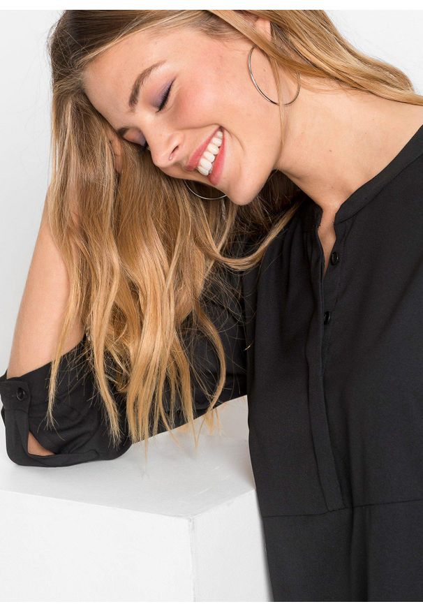 bonprix - Sukienka koszulowa z krótką listwą guzikową. Kolor: czarny. Długość rękawa: długi rękaw. Typ sukienki: koszulowe