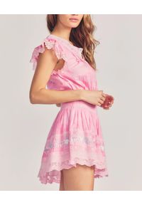 LOVE SHACK FANCY - Różowa sukienka Fontana. Kolor: wielokolorowy, fioletowy, różowy. Materiał: bawełna, koronka. Długość rękawa: krótki rękaw. Wzór: kwiaty, haft. Długość: mini