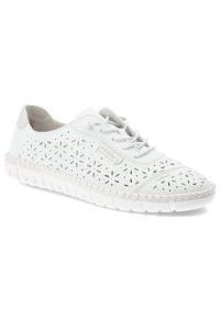 Półbuty damskie Rieker, cholewka skóra naturalna ażurowa konstrukcja z klasycznym sznurowaniem i lekka elastyczna podeszwa zapewniają przewiewność, b. Okazja: na co dzień. Zapięcie: sznurówki. Kolor: biały. Materiał: skóra. Szerokość cholewki: normalna. Wzór: ażurowy. Sezon: lato. Styl: klasyczny #4