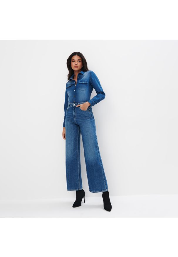 Mohito - Jeansy wide leg - Niebieski. Kolor: niebieski