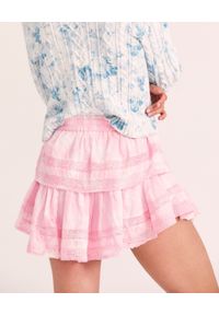 LOVE SHACK FANCY - Różowa spódnica z falbankami Ruffle. Kolor: różowy, wielokolorowy, fioletowy. Materiał: tkanina, bawełna, koronka, materiał. Wzór: koronka #2