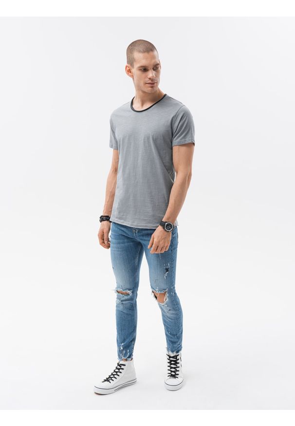 Ombre Clothing - T-shirt męski bawełniany S1385 - szary - XXL. Kolor: szary. Materiał: bawełna. Styl: klasyczny