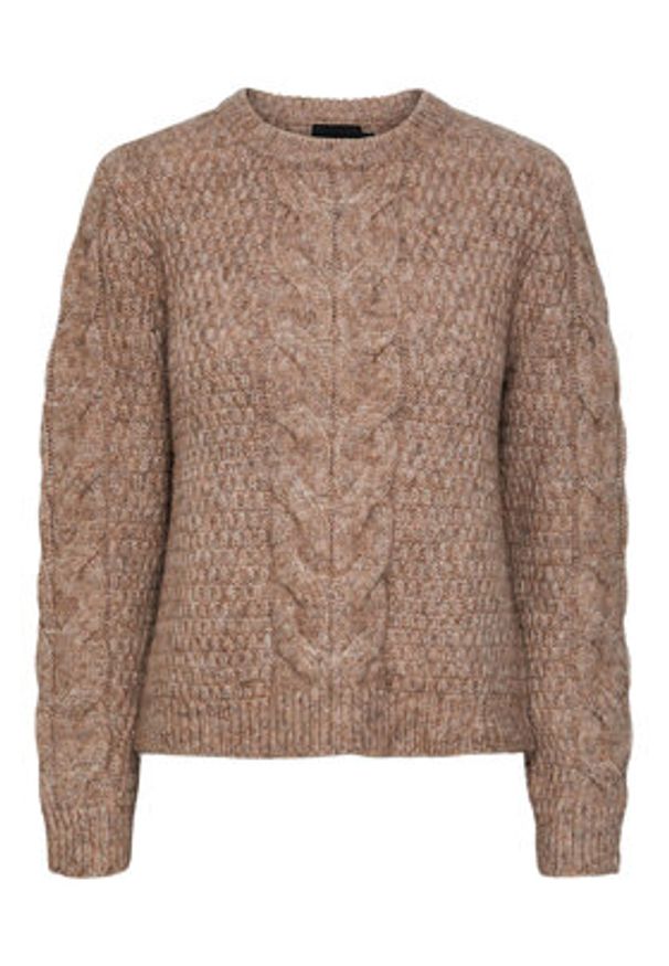 Pieces Sweter 17140372 Brązowy Regular Fit. Kolor: brązowy. Materiał: syntetyk