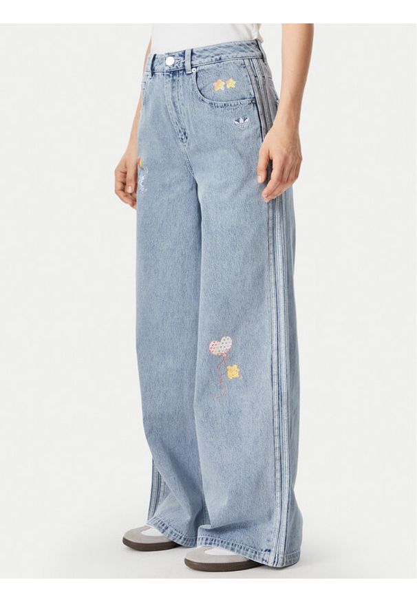 Adidas - adidas Jeansy Care Bear High Rise KQ6748 Niebieski jasny Wide Leg. Kolor: niebieski