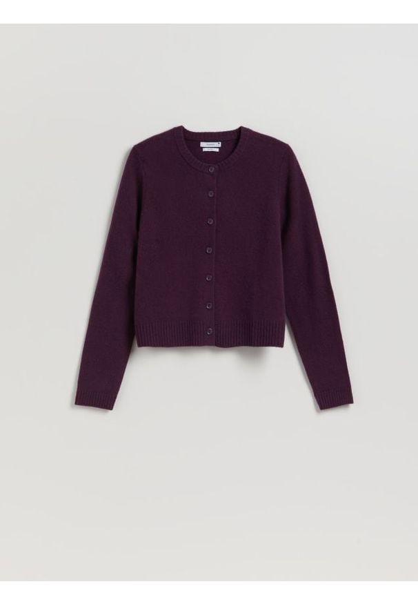 Reserved - Wełniany kardigan - ciemnofioletowy. Kolor: fioletowy. Materiał: wełna