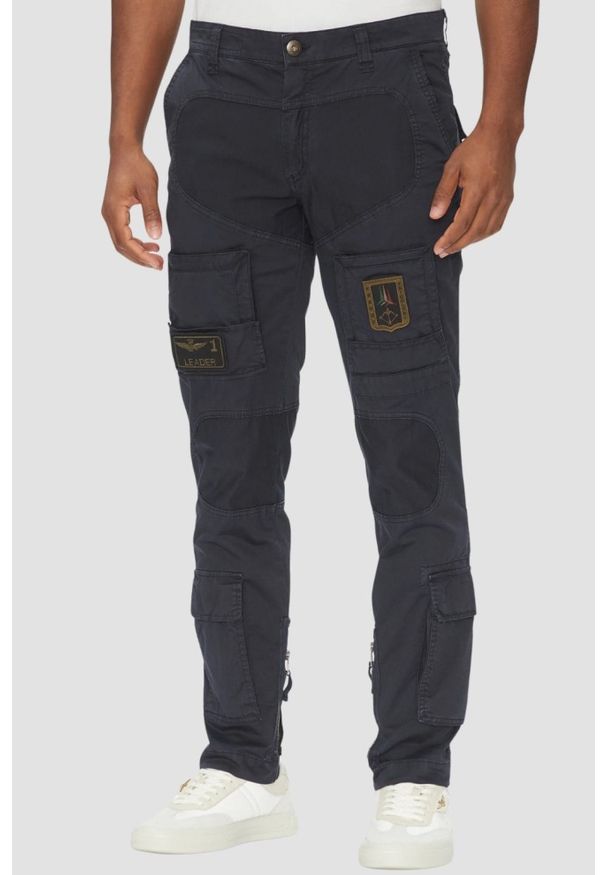 Aeronautica Militare - AERONAUTICA MILITARE Granatowe męskie bawełniane bojówki, Rozmiar 56. Okazja: na co dzień. Kolor: niebieski. Materiał: bawełna. Styl: casual