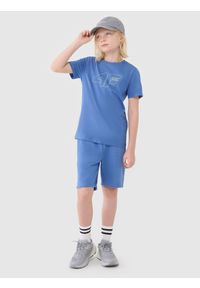 4f - 4F T-shirt regular z nadrukiem chłopięcy - niebieski 164 (13-14 lat). Okazja: na co dzień. Kolor: niebieski. Materiał: bawełna, jersey, dzianina. Długość rękawa: krótki rękaw. Długość: krótkie. Wzór: nadruk. Sezon: lato. Styl: sportowy, klasyczny, casual