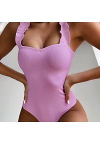 Intica - Strój kąpielowy z ozdobnymi ramiączkami na plażę i basen Berny. Kolor: żółty. Materiał: materiał. Wzór: aplikacja #8