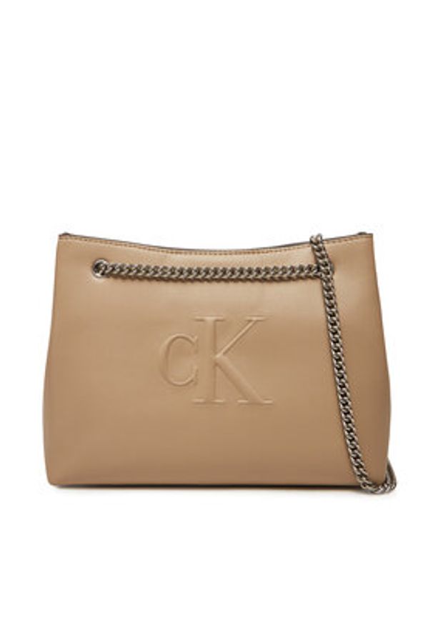 Calvin Klein Jeans Torebka Sculpted Chain Shoulder Bag LV04K3163G Beżowy. Kolor: beżowy. Materiał: skórzane