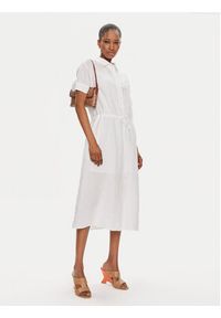TOMMY HILFIGER - Tommy Hilfiger Sukienka koszulowa WW0WW41911 Biały Relaxed Fit. Kolor: biały. Materiał: len. Typ sukienki: koszulowe