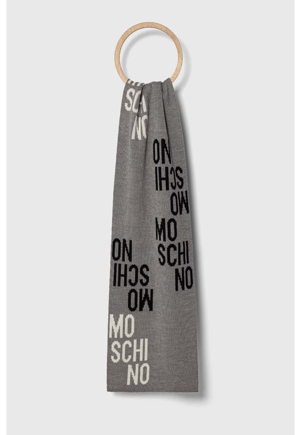 MOSCHINO - Moschino szalik wełniany kolor szary wzorzysty. Kolor: szary. Materiał: wełna