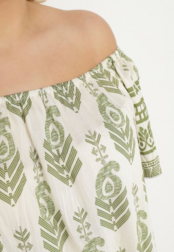 Born2be - Zielona Wiskozowa Sukienka ze Wzorem Boho Ellivra. Okazja: na co dzień. Kolor: zielony. Materiał: wiskoza. Wzór: aplikacja. Styl: boho