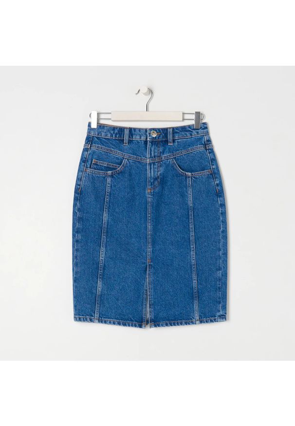 Sinsay - Spódnica jeansowa midi - Niebieski. Kolor: niebieski. Materiał: jeans