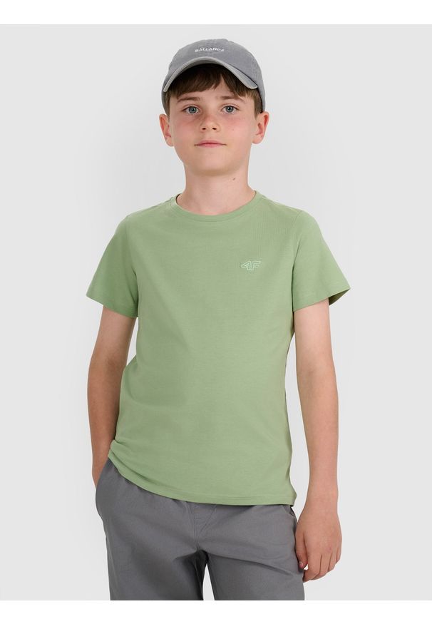 4f - 4F T-shirt oversize gładki chłopięcy - turkusowy 146 (10-11 lat). Okazja: na co dzień. Kolor: turkusowy. Materiał: dzianina, jersey, bawełna. Długość rękawa: krótki rękaw. Długość: krótkie. Wzór: gładki. Sezon: lato. Styl: casual, klasyczny, sportowy