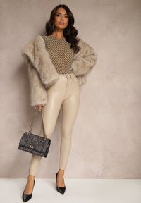Renee - Beżowe Spodnie o Kroju Skinny z Ekoskóry Zorlemi. Okazja: na co dzień. Stan: podwyższony. Kolor: beżowy. Materiał: koronka. Styl: elegancki, casual #3