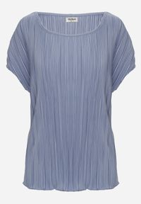 Born2be - Niebieska Bluzka na Krótki Rękaw z Plisowanej Tkaniny Undirea. Okazja: do pracy, na co dzień. Kolor: niebieski. Materiał: tkanina. Długość rękawa: krótki rękaw. Długość: krótkie. Styl: elegancki, klasyczny, casual #3