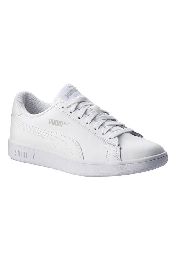 Puma - Męskie Skórzane Buty Treningowe Smash V2. Kolor: biały. Materiał: skóra. Sport: turystyka piesza