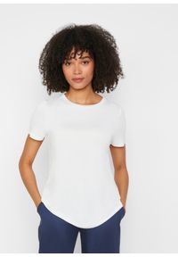 bonprix - Długi shirt ze zrównoważonej wiskozy, z zaokrągloną linią dołu. Kolor: biały. Materiał: wiskoza. Długość: długie