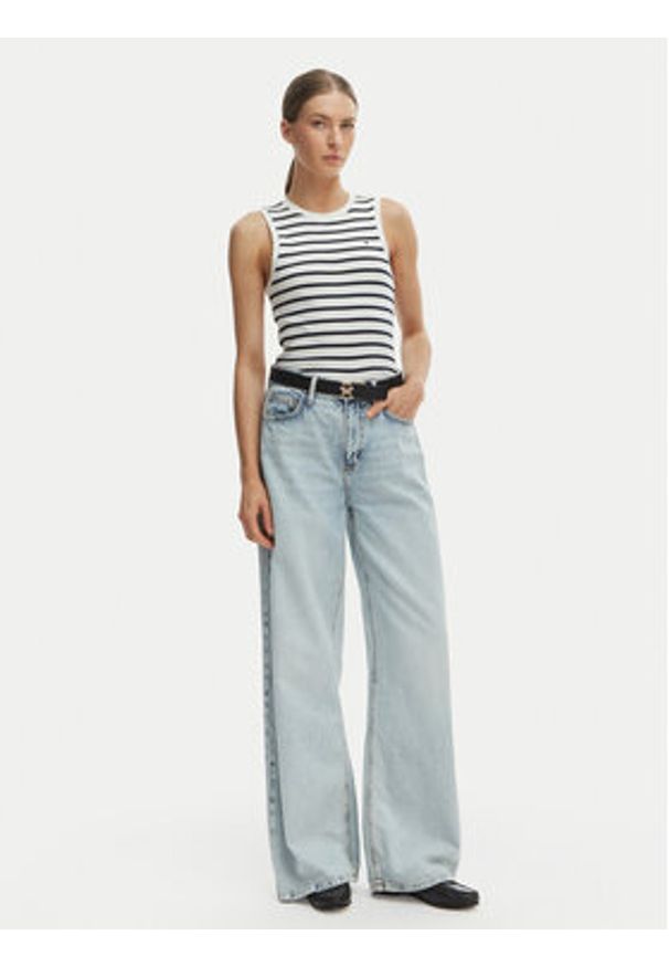 TOMMY HILFIGER - Tommy Hilfiger Top WW0WW47806 Écru Slim Fit. Kolor: kremowy. Materiał: bawełna