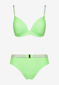 Born2be - Jasnozielone Bikini Biustonosz z Cyrkoniami i Majtki Typu Figi Tesenna. Kolor: zielony. Wzór: aplikacja