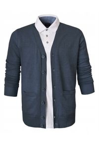 Bawełniany Sweter Męski, Rozpinany (Kardigan) - Pako Jeans - Jasny Granat. Okazja: na spotkanie biznesowe, do pracy. Kolor: niebieski. Materiał: bawełna. Styl: biznesowy, klasyczny #3