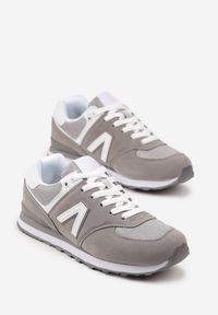 Renee - Szare Sneakersy Ozdobione Geometrycznym Motywem Rilenessa. Okazja: na co dzień. Kolor: szary. Materiał: jeans. Wzór: aplikacja, geometria #4